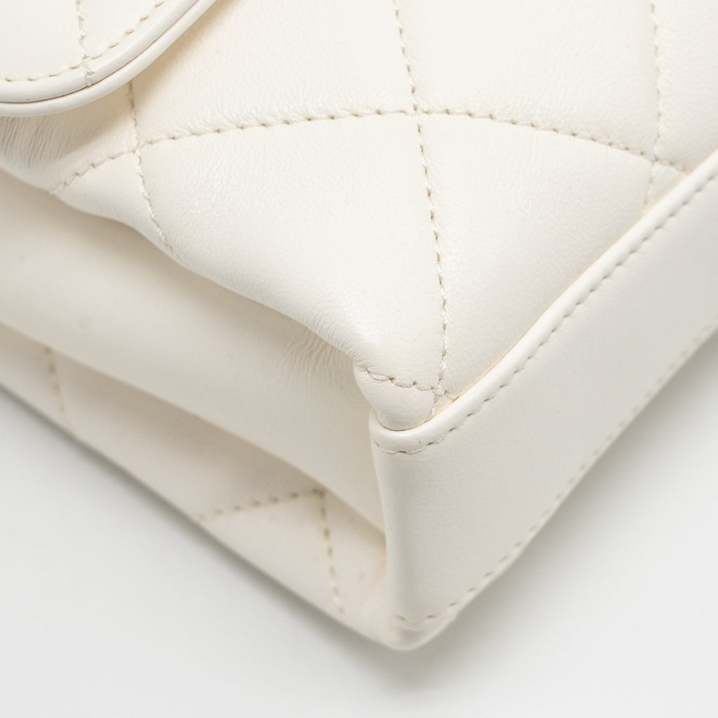 CHANEL QUILTED FLAP BAG WITH LETTER CHAIN LAMBSKIN WHITE GHW (MICROCHIP)