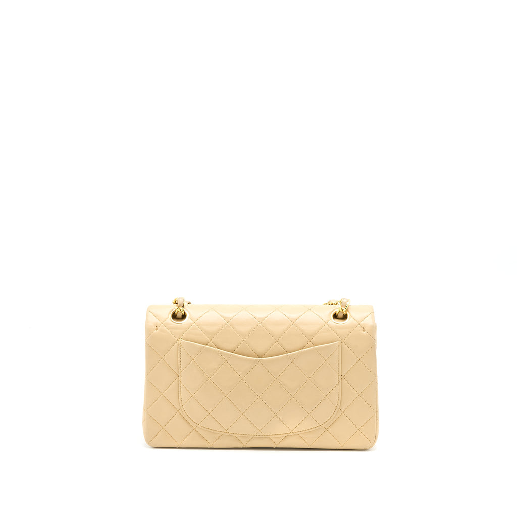 CHANEL VINTAGE SMALL CLASSIC DOUBLE FLAP BAG LAMBSKIN BEIGE GHW