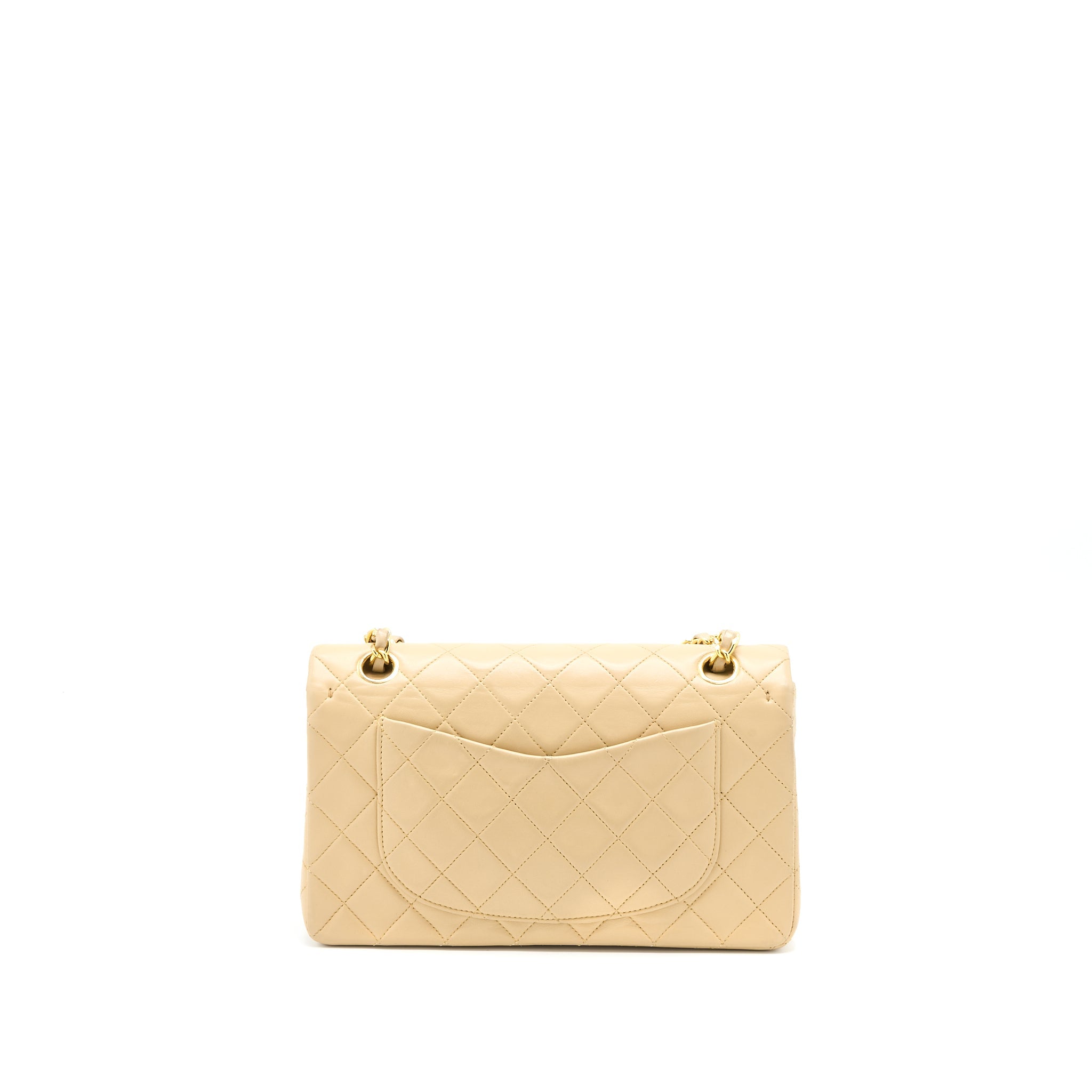 CHANEL VINTAGE SMALL CLASSIC DOUBLE FLAP BAG LAMBSKIN BEIGE GHW