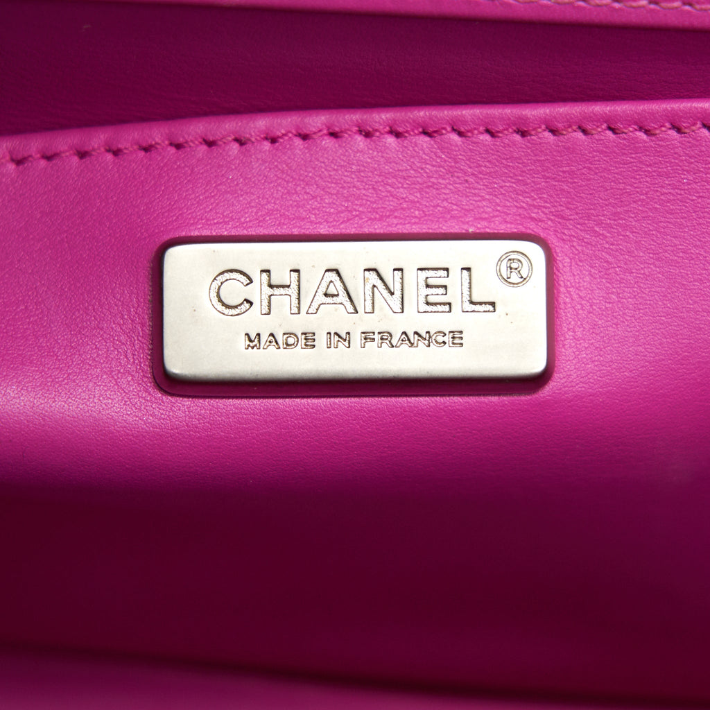 CHANEL MEDIUM LE BOY FLAP BAG IN PYTHON LEATHER PINK WITH BRUSHED SHW
