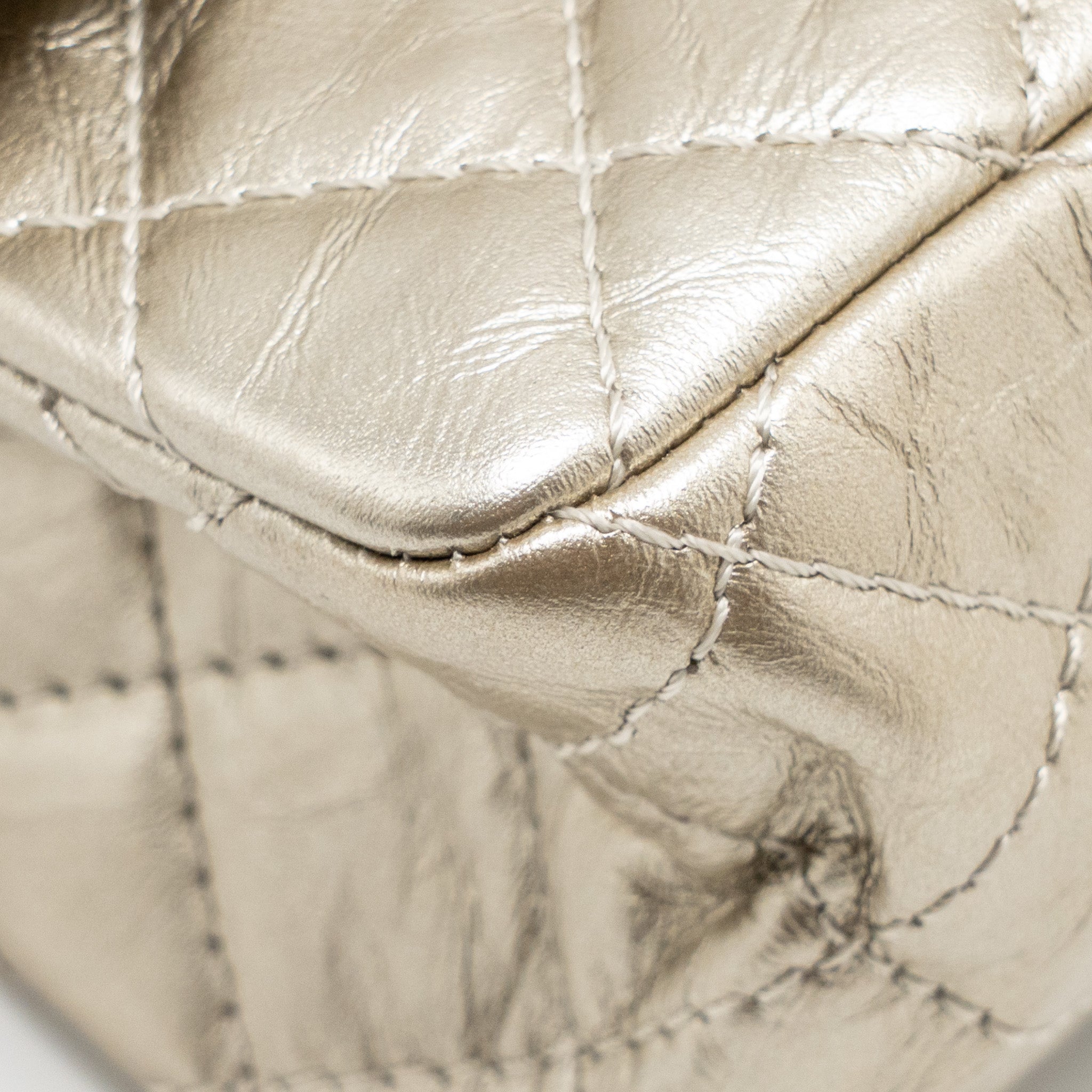 CHANEL SMALL 2.55 REISSUE DOUBLE FLAP BAG AGED CALFSKIN METALLIC LIGHT GOLD WITH LGHW