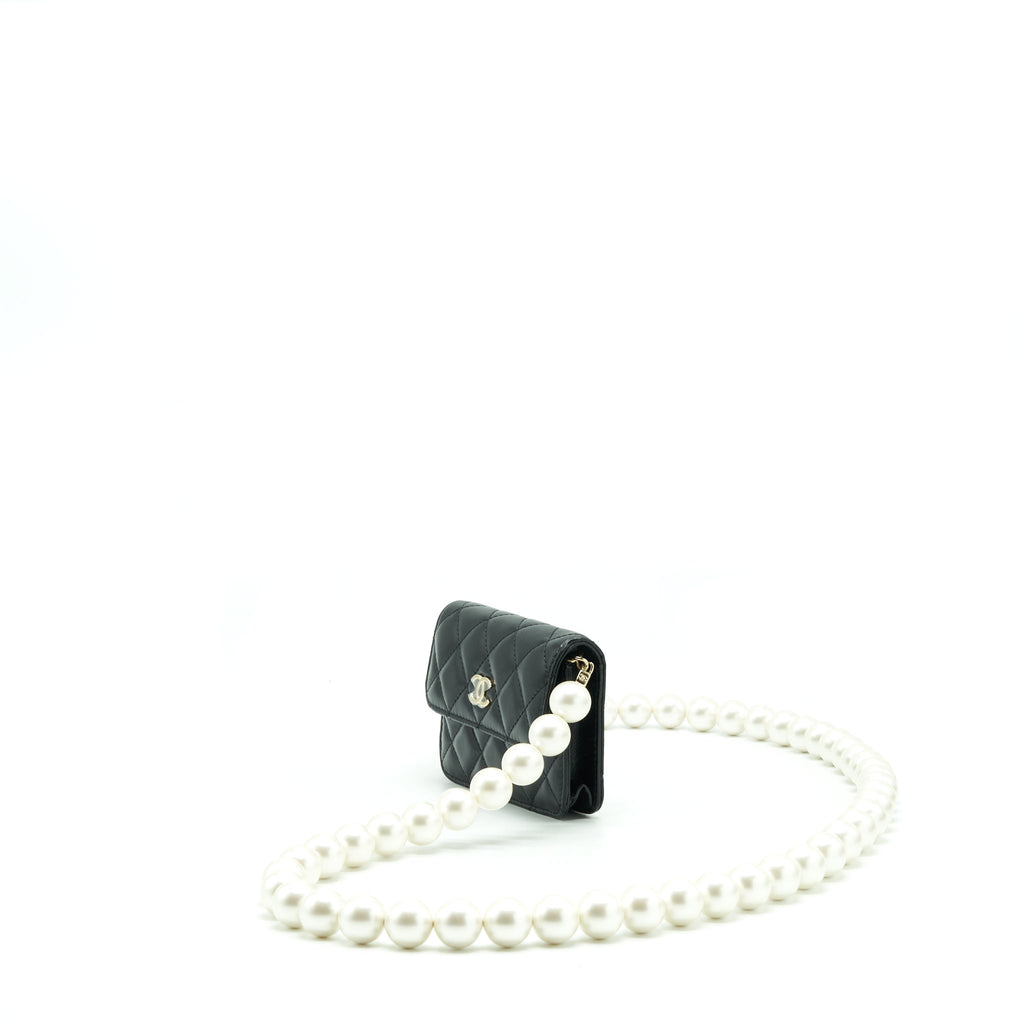 CHANEL GIANT PEARL CHAIN MINI BAG LAMBSKIN BLACK LGHW