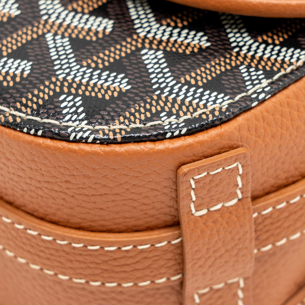 GOYARD BELVEDERE PM MESSENGER BAG GOYARDINE CANVAS / CALFSKIN BLACK/TAN SHW