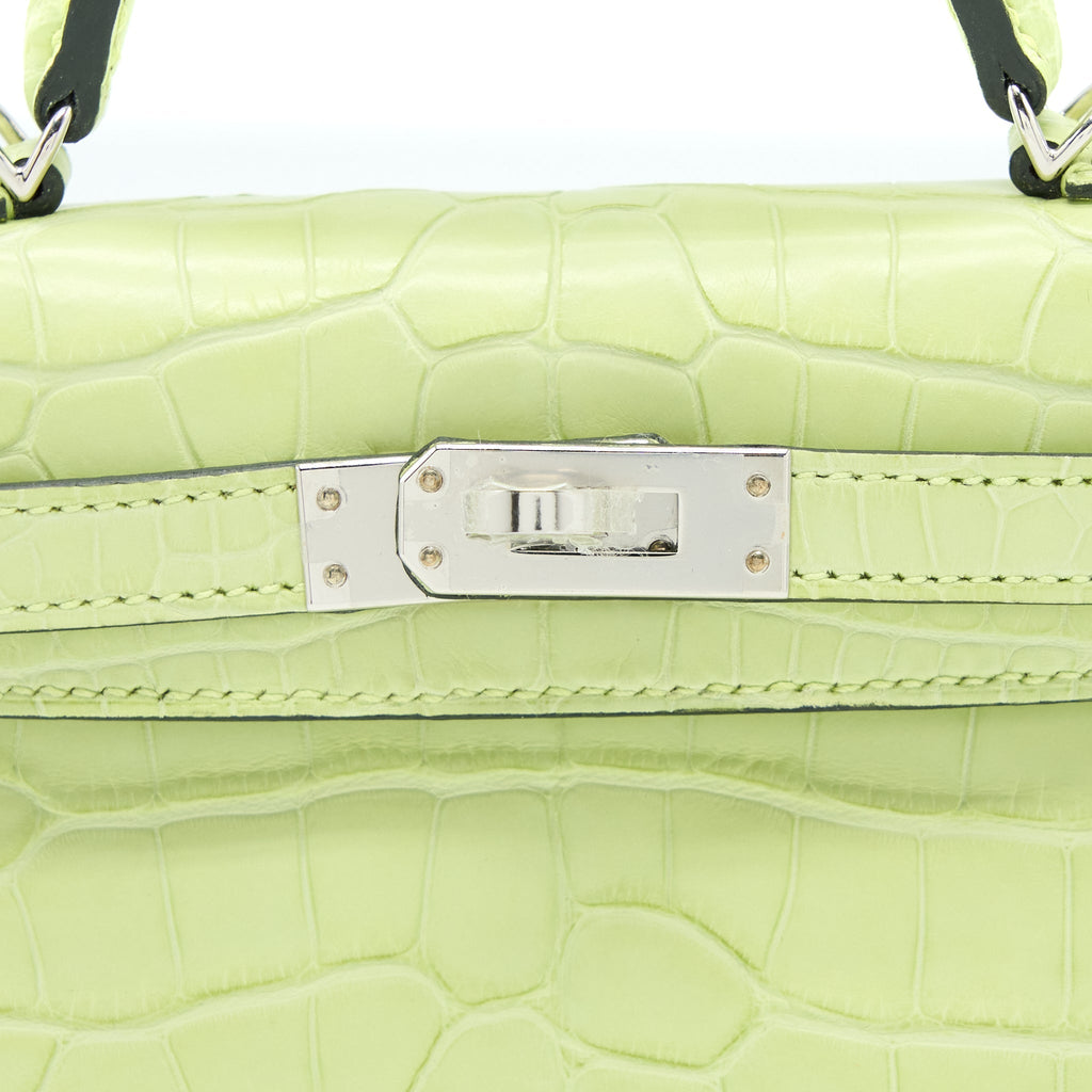 HERMES MINI KELLY II ALLIGATOR MISSISSIPPIENSIS R9 JAUNE BOURGEON SHW