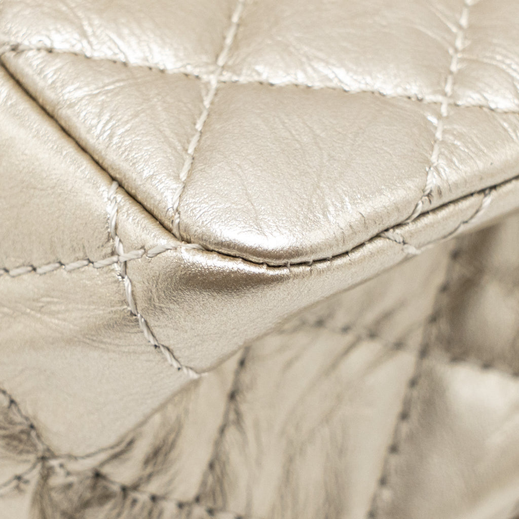 CHANEL SMALL 2.55 REISSUE DOUBLE FLAP BAG AGED CALFSKIN METALLIC LIGHT GOLD WITH LGHW