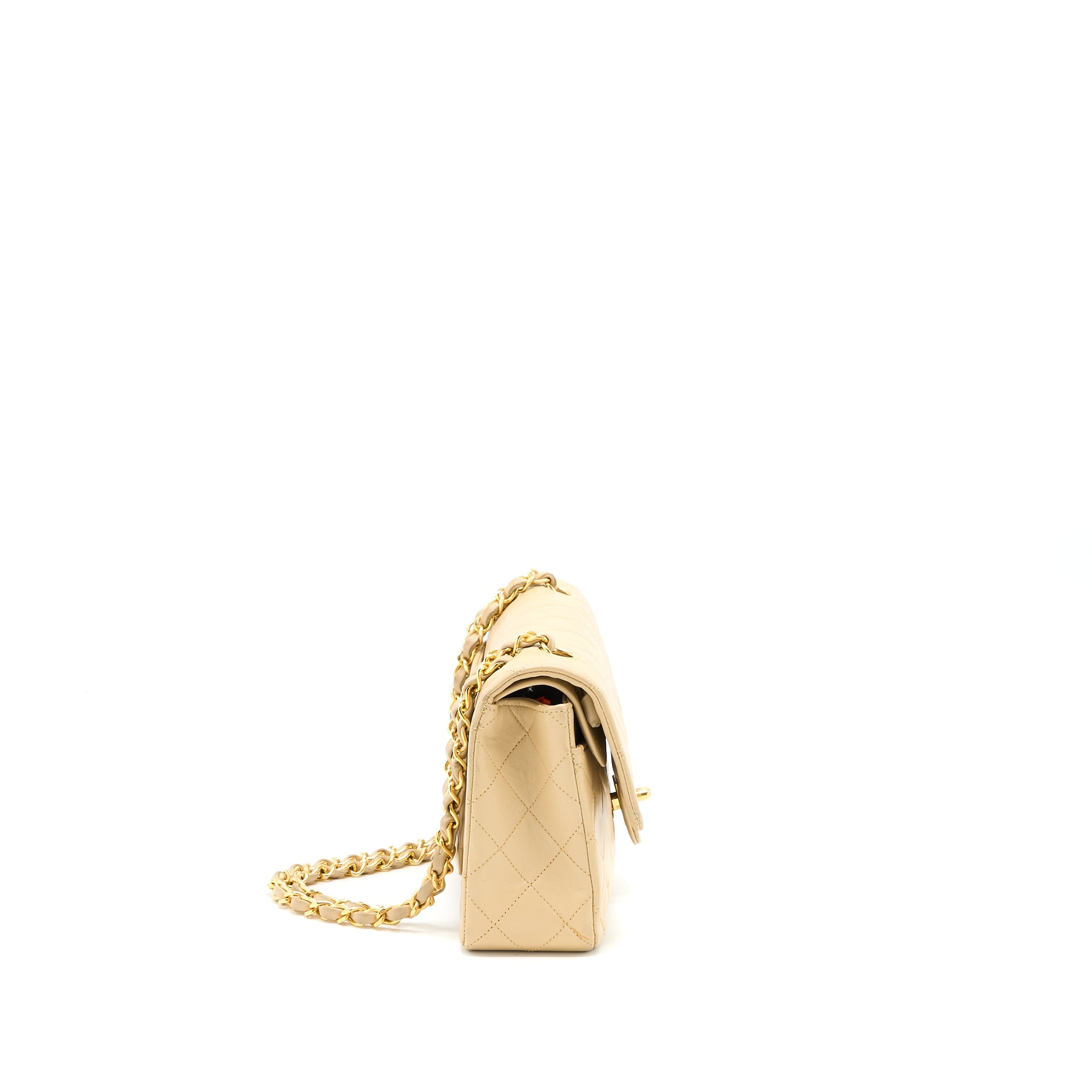 CHANEL VINTAGE SMALL CLASSIC DOUBLE FLAP BAG LAMBSKIN BEIGE GHW