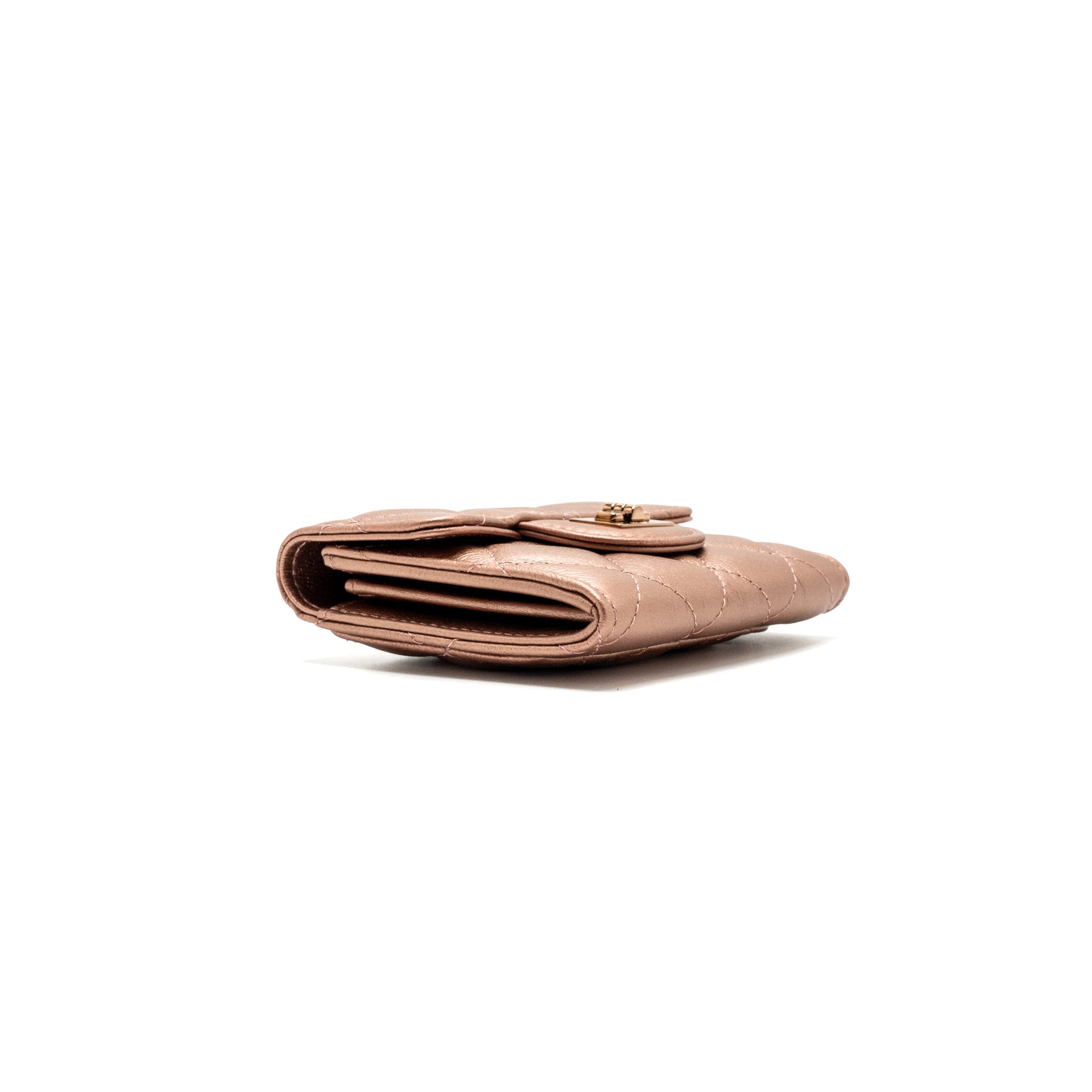 CHANEL 2.55 REISSUE FLAP WALLET GRAINED CALFSKIN METALLIC DARK PINK WITH PINK HARDWARE