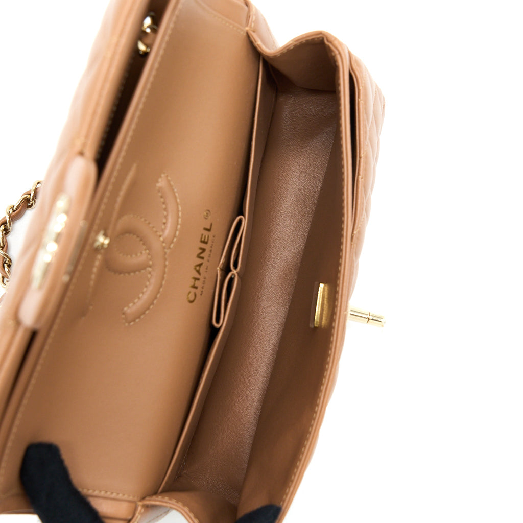 CHANEL 22S SMALL CLASSIC FLAP BAG LAMBSKIN CARAMEL LGHW(MICROCHIP)