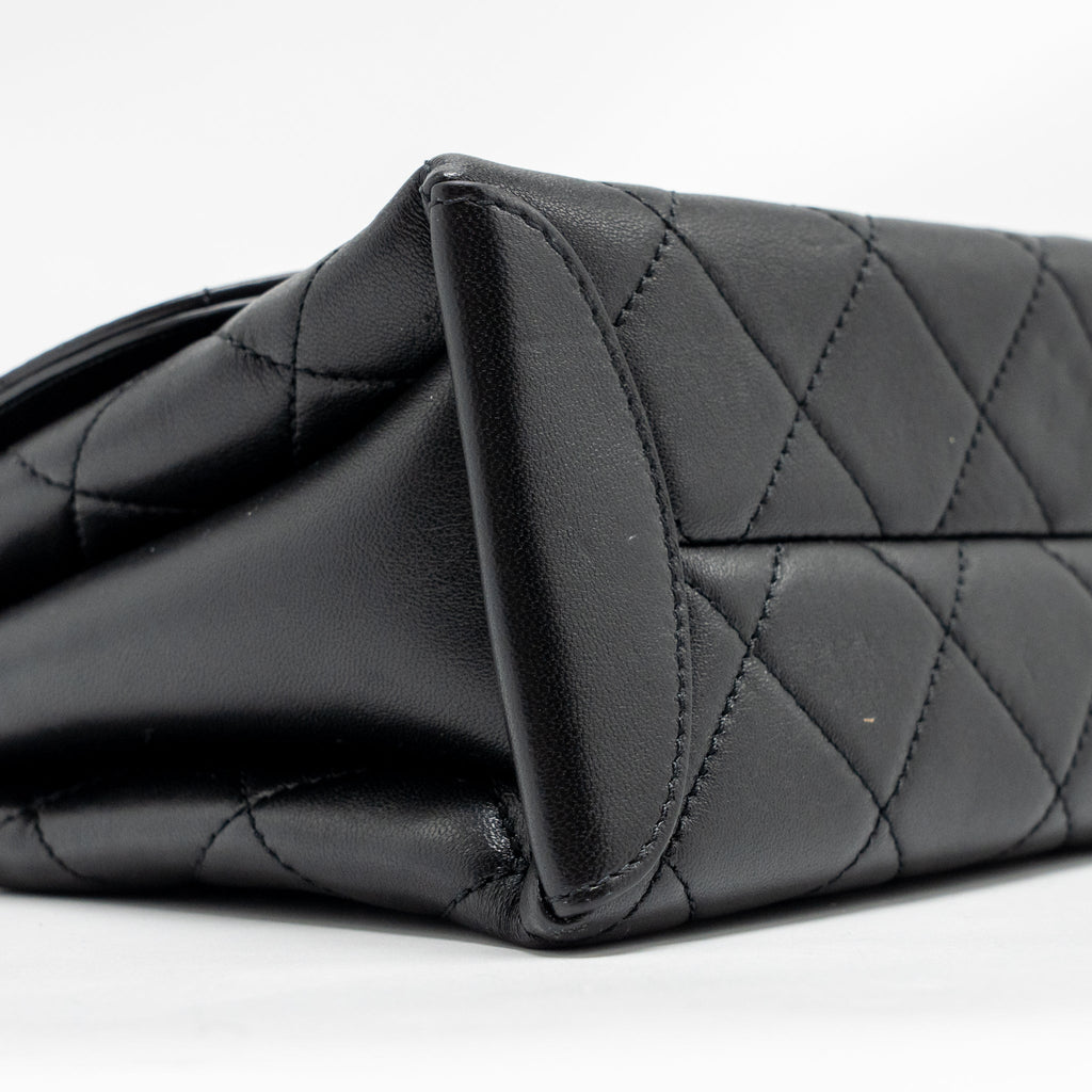 CHANEL MINI TRENDY SPIRIT TOP HANDLE FLAP BAG LAMBSKIN BLACK GHW