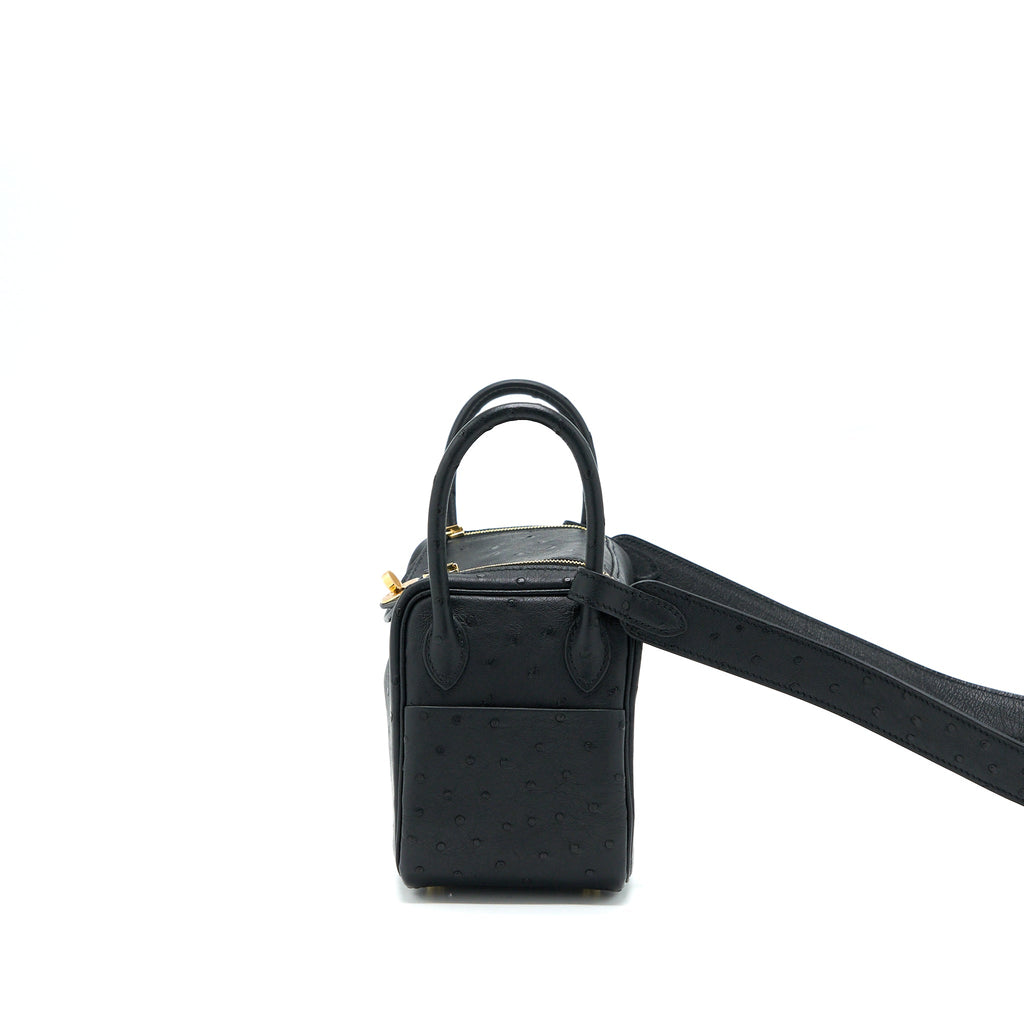 HERMES MINI LINDY OSTRICH BLACK GHW