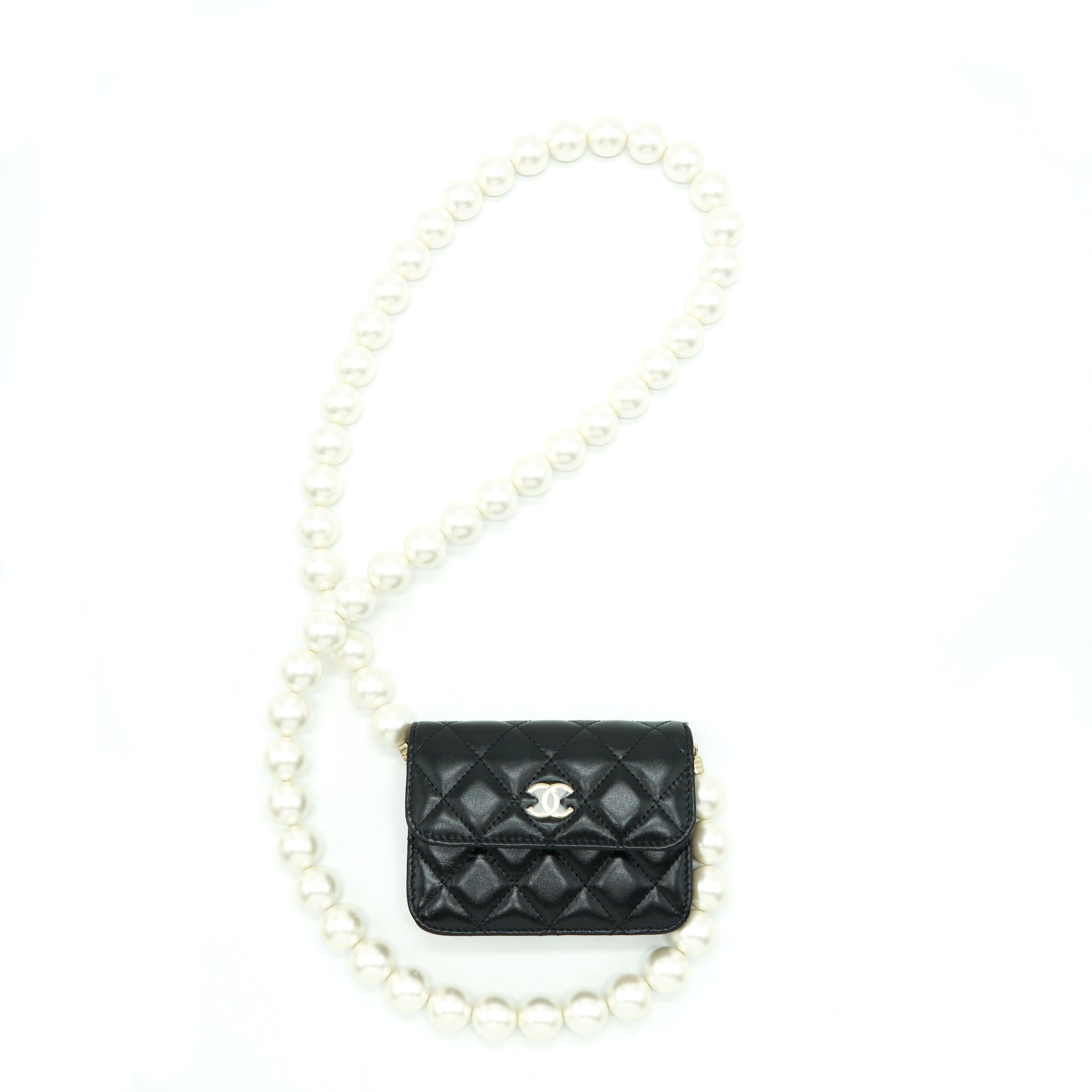 CHANEL GIANT PEARL CHAIN MINI BAG LAMBSKIN BLACK LGHW