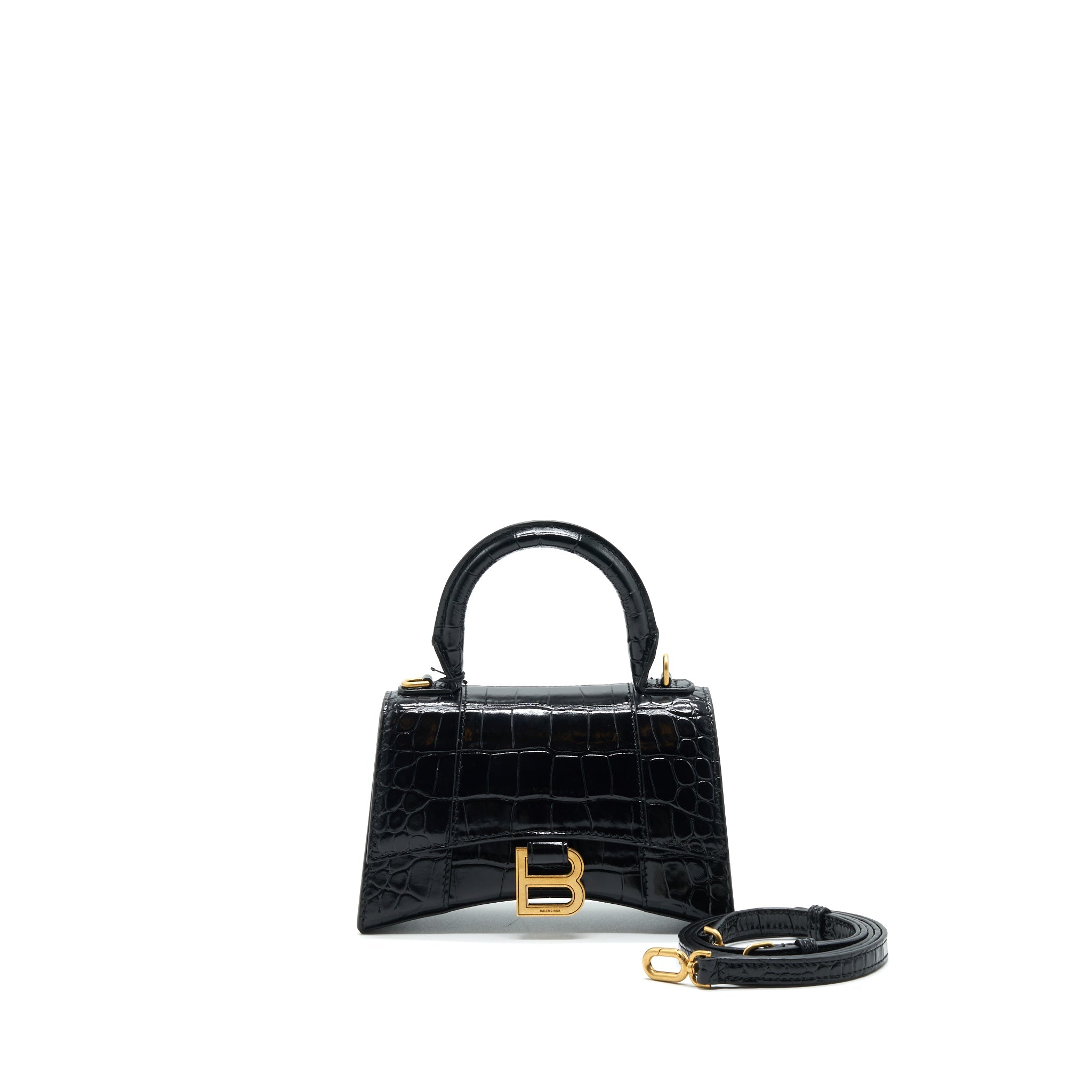 BALENCIAGA HOURGLASS XS EMBOSSED CALFKSIN BLACK GHW