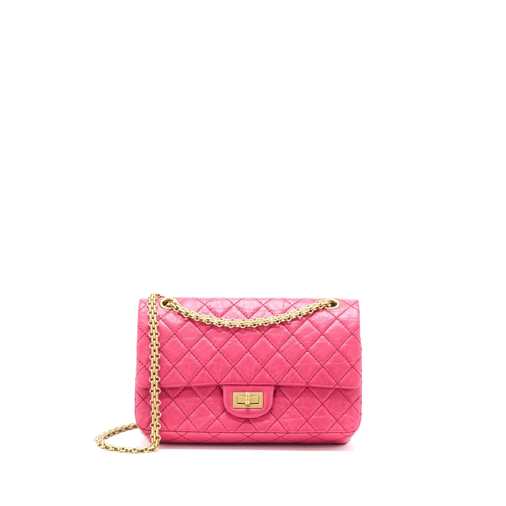 CHANEL SMALL 2.55 REISSUE AGED CALFSKIN HOT PINK BRUSHED GHW