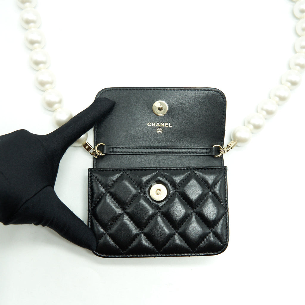 CHANEL GIANT PEARL CHAIN MINI BAG LAMBSKIN BLACK LGHW