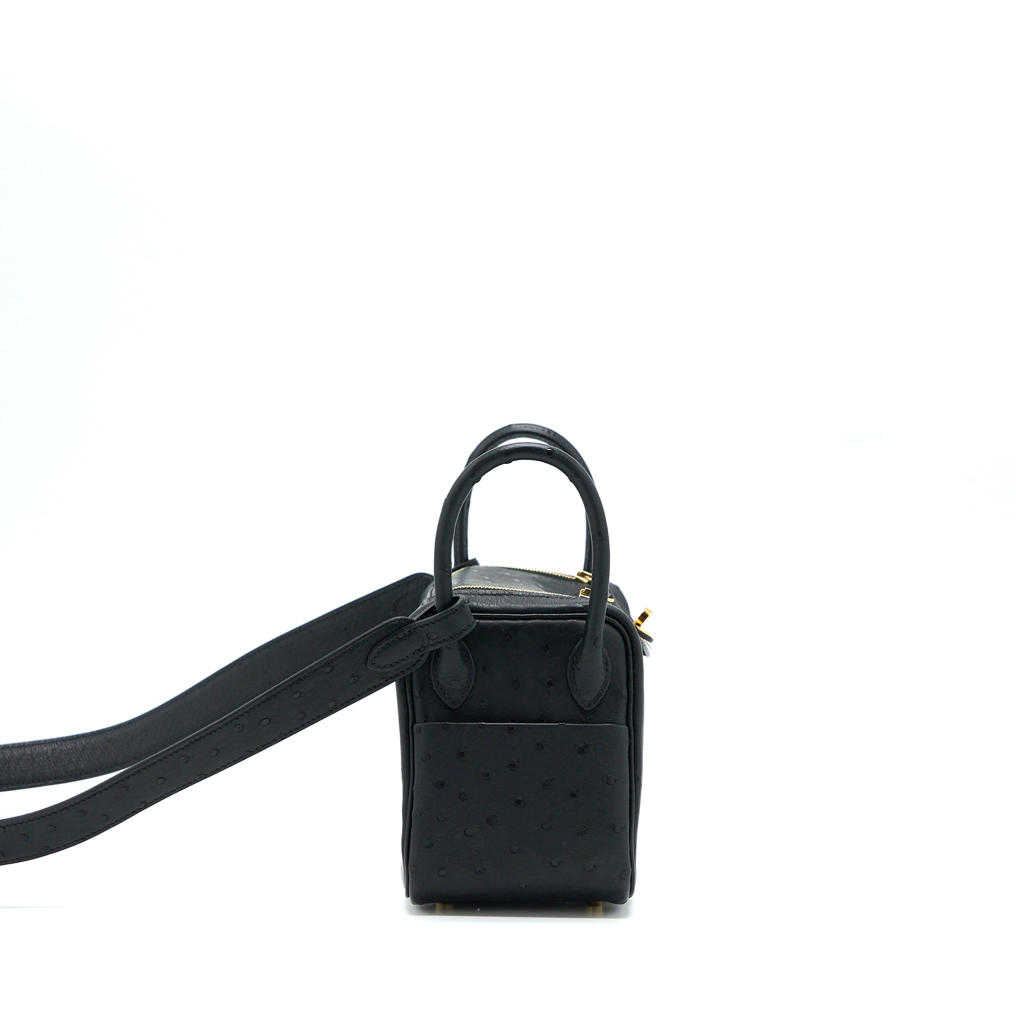HERMES MINI LINDY OSTRICH BLACK GHW