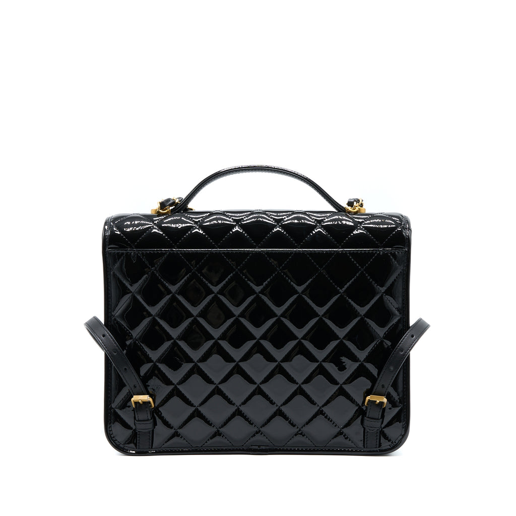 CHANEL 22K LARGE BACKPACK PATENT BLACK BRUSHED GHW (MICROCHIP)