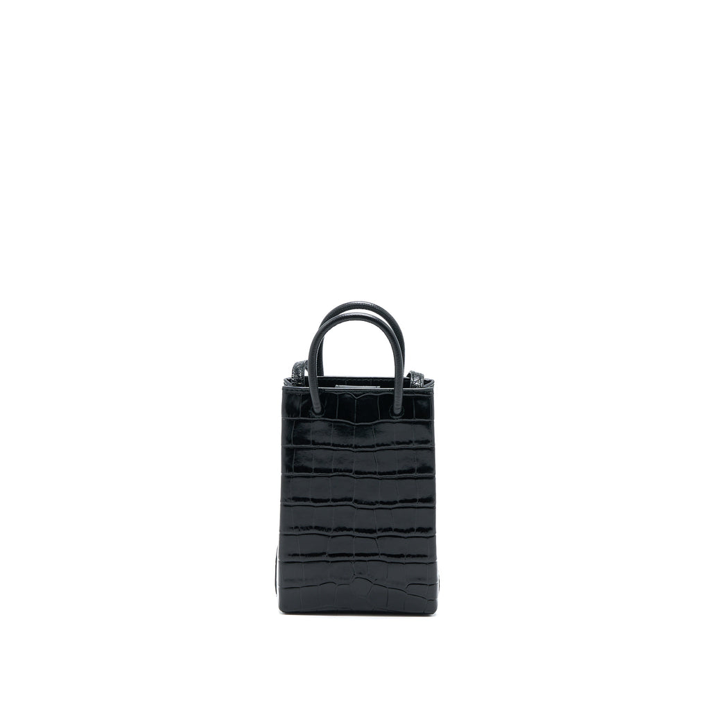 BALENCIAGA MINI SHOPPING PHONE POUCH CORO-EMBOSS CALFSKIN BLACK SHW