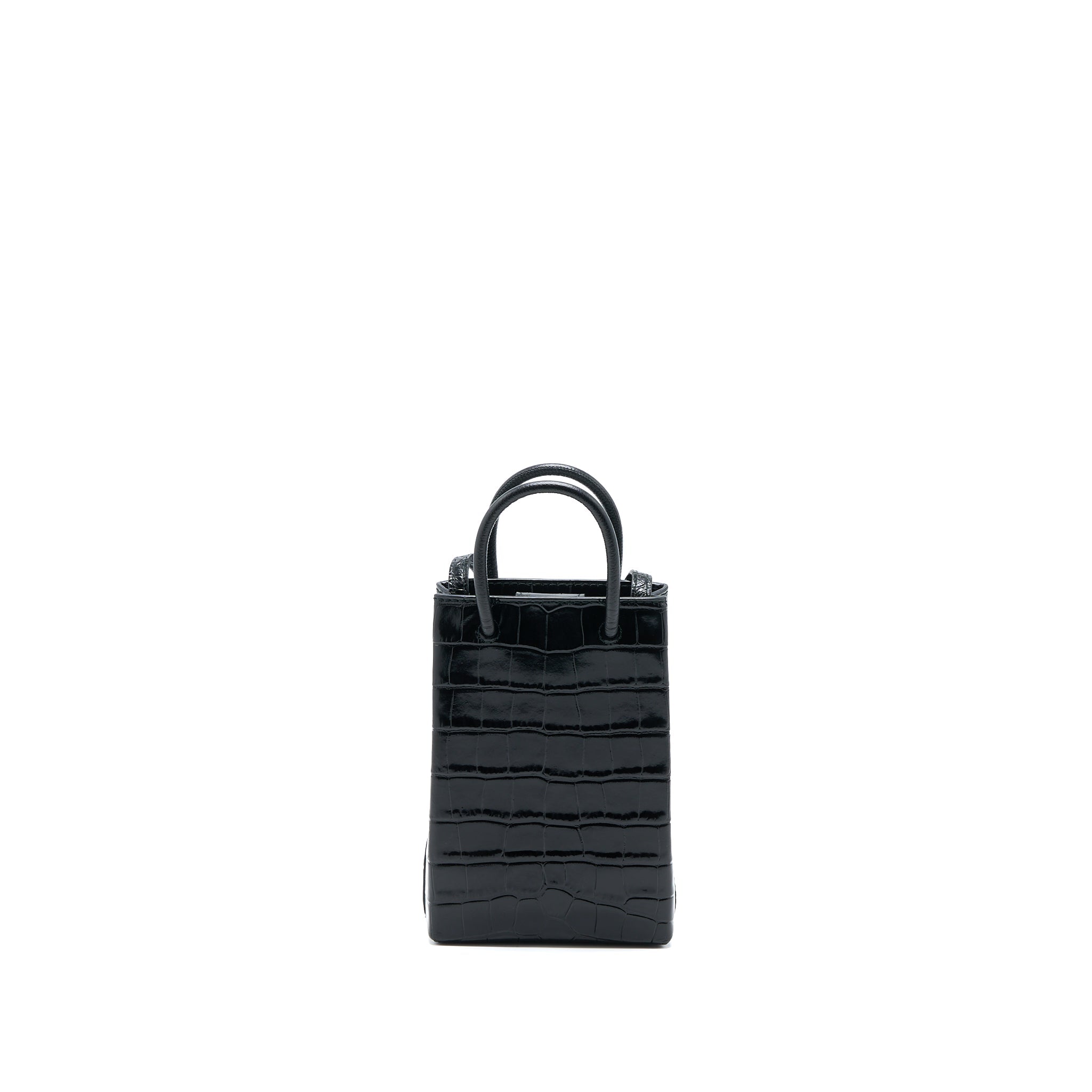 BALENCIAGA MINI SHOPPING PHONE POUCH CORO-EMBOSS CALFSKIN BLACK SHW