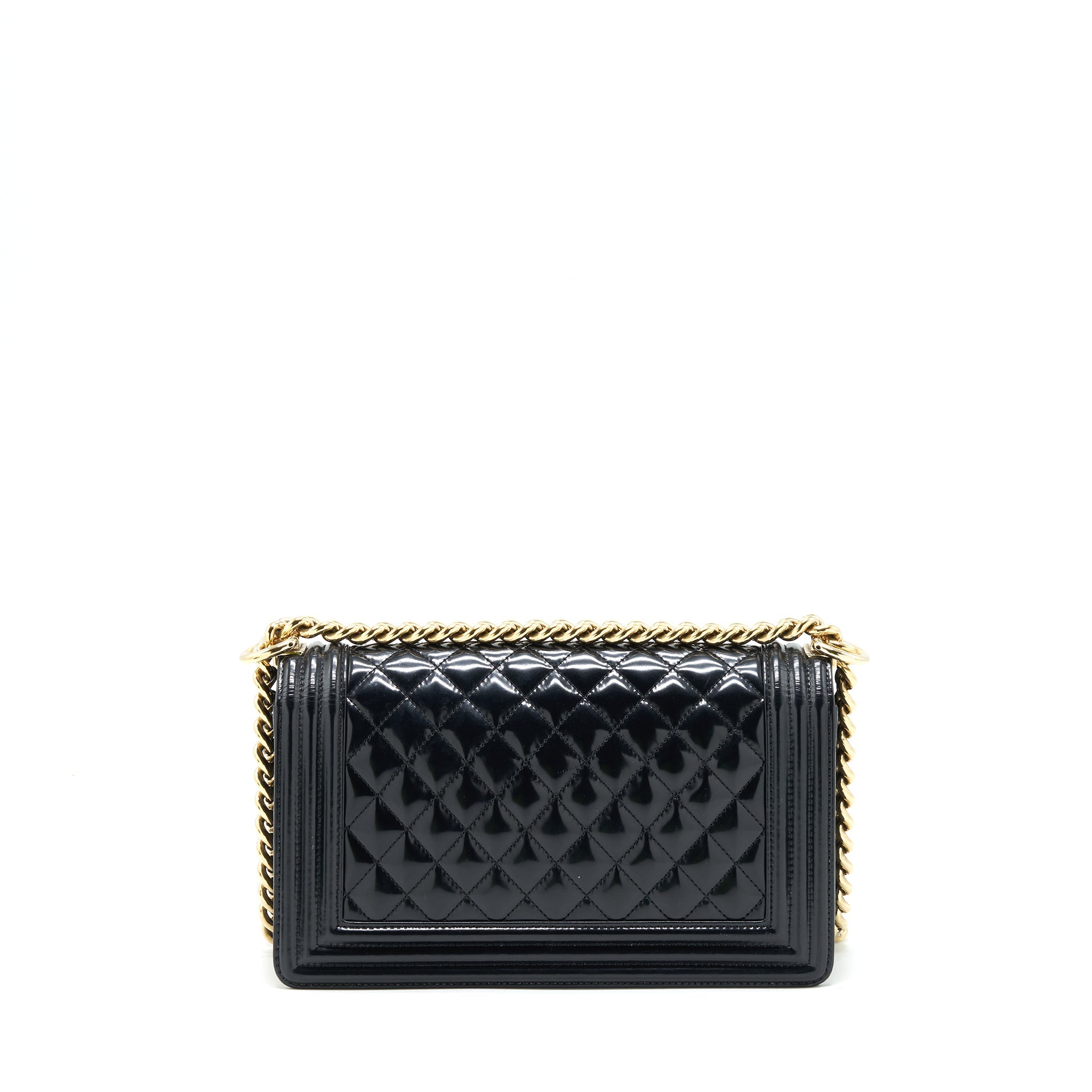 CHANEL MEDIUM LE BOY PATENT LEATHER BLACK LGHW