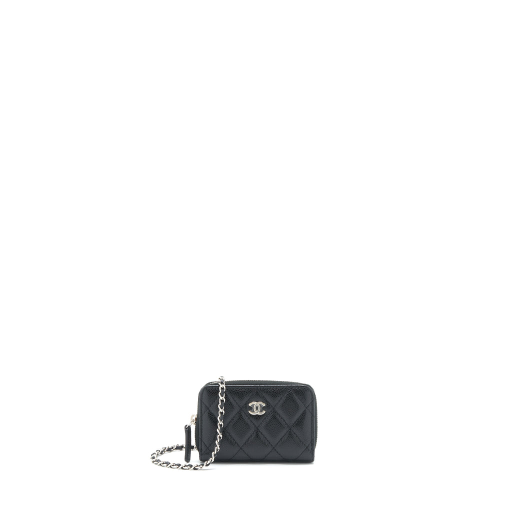 CHANEL MINI ZIPPY CARD HOLDER WITH CHAIN CAVIAR BLACK SHW