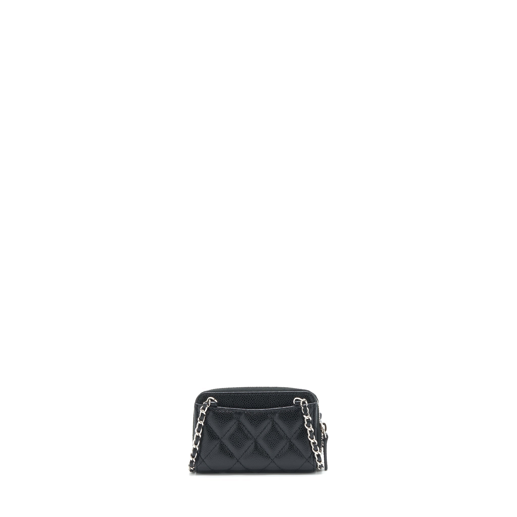 CHANEL MINI ZIPPY CARD HOLDER WITH CHAIN CAVIAR BLACK SHW