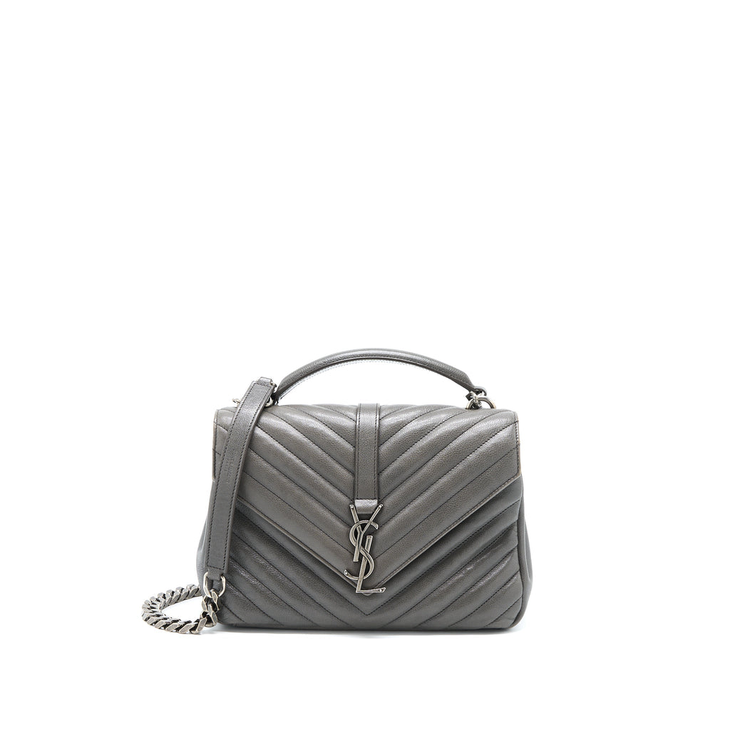 SAINT LAURENT COLLEGE BAG CALFSKIN GREY WITH RUTHENIUM HARDWARE