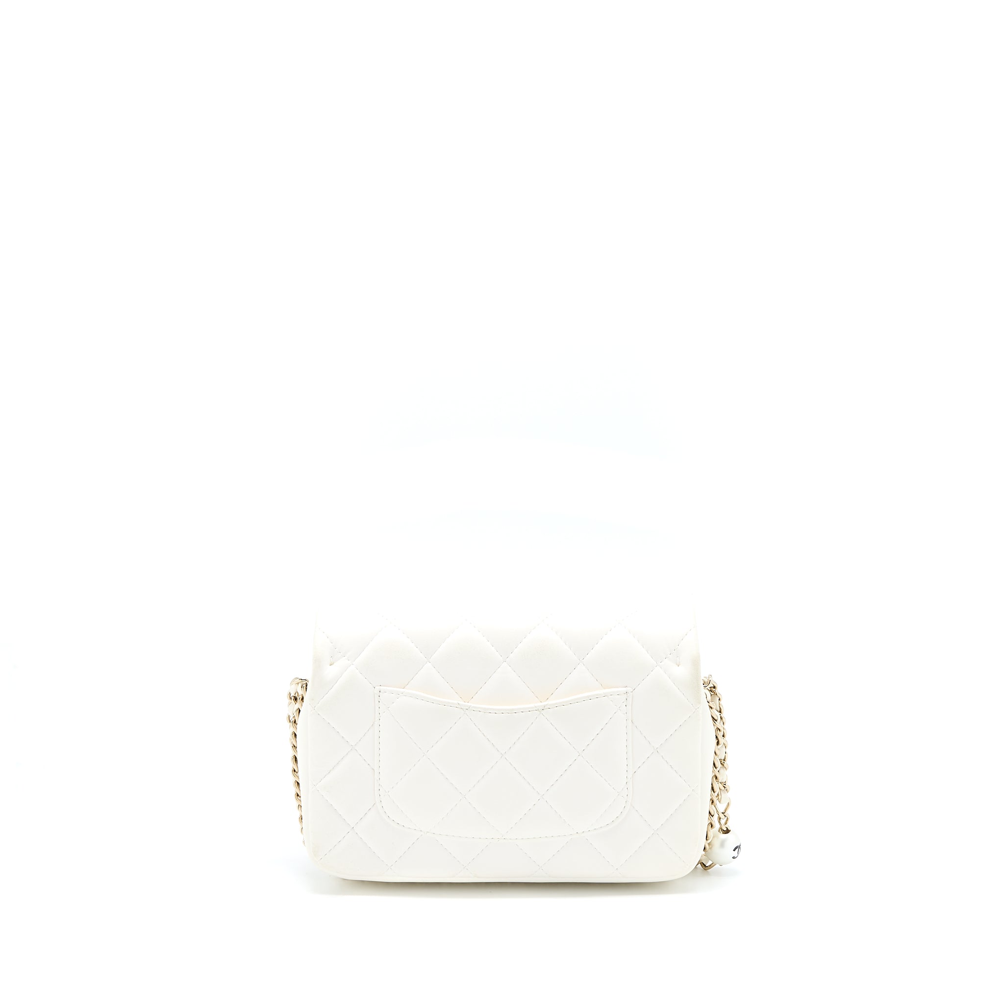 CHANEL SMALL PEARL LOGO CHAIN BAG LAMBSKIN WHITE LGHW
