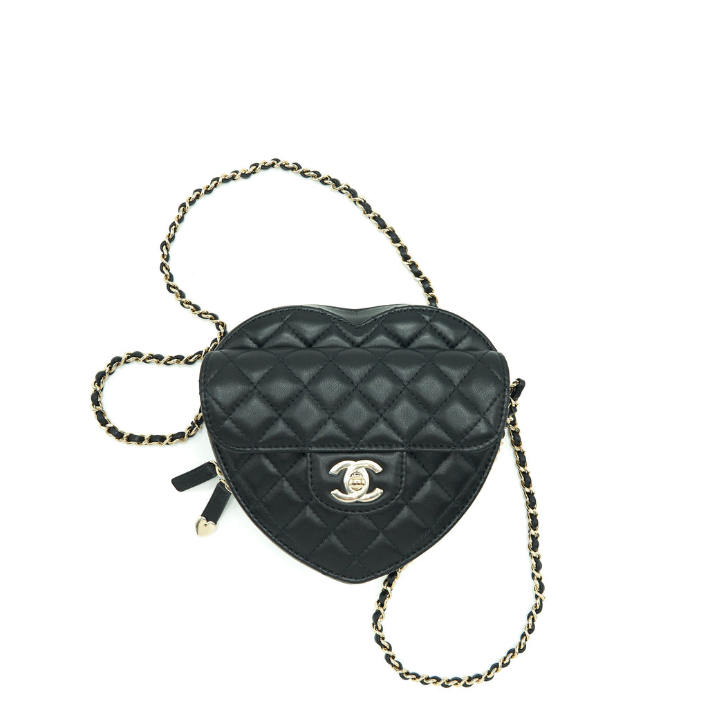CHANEL 22S HEART BAG LAMBSKIN BLACK LGHW (MICROCHIP)