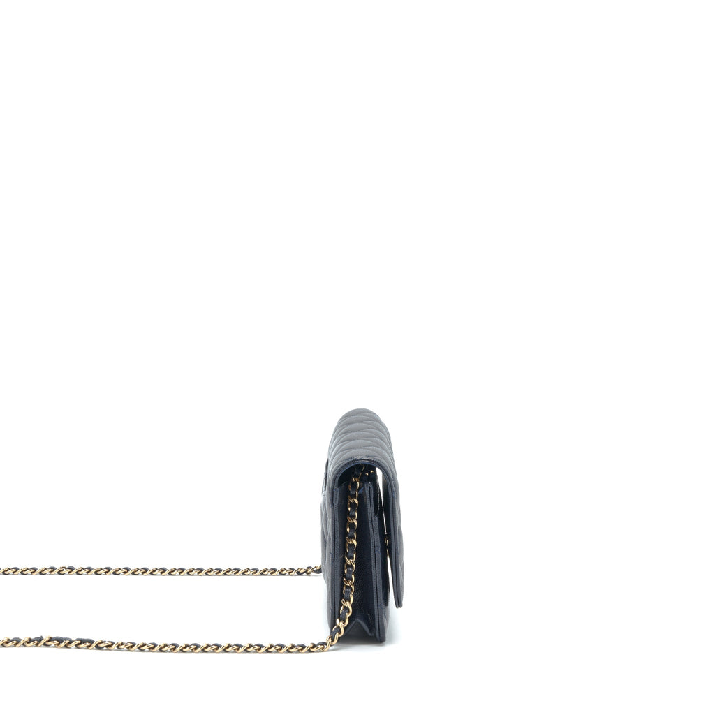 CHANEL CLASSIC WALLET ON CHAIN CAVIAR NAVY LGHW