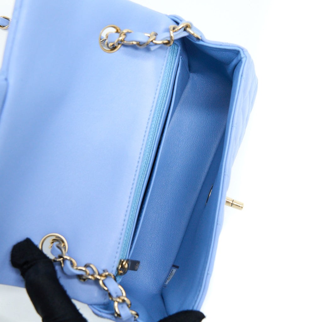 CHANEL MINI RECTANGULAR FLAP BAG LAMBSKIN BLUE LGHW