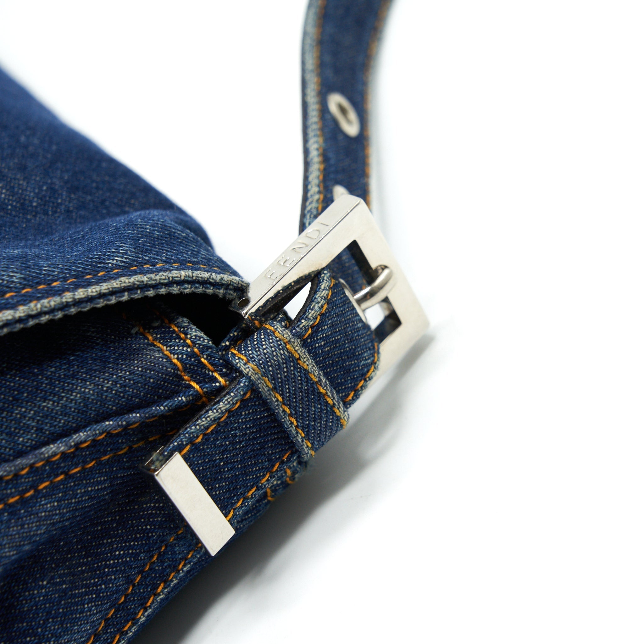 FENDI VINTAGE DENIM MAMMA BAGUETTE SHOULDER BAG
