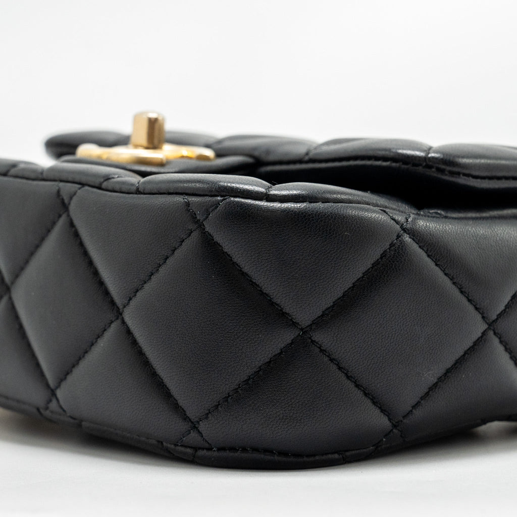 CHANEL QUILTED FLAP BAG WITH HEART CHARM CHAIN LAMBSKIN BLACK GHW (MICROCHIP)
