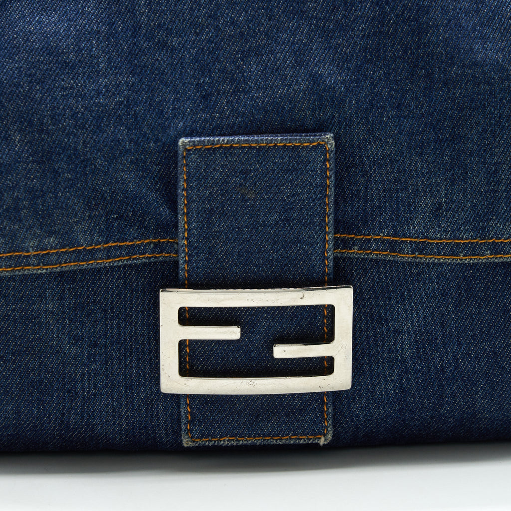 FENDI VINTAGE DENIM MAMMA BAGUETTE SHOULDER BAG