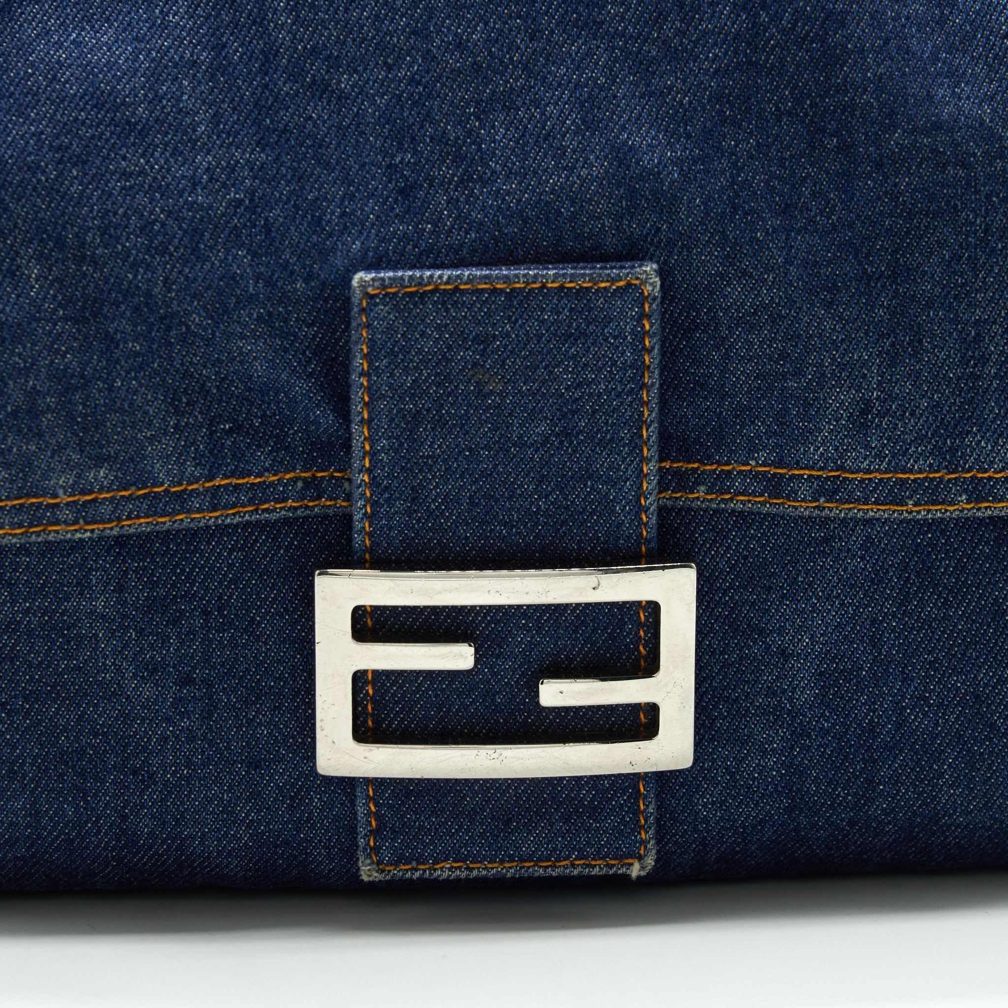 FENDI VINTAGE DENIM MAMMA BAGUETTE SHOULDER BAG