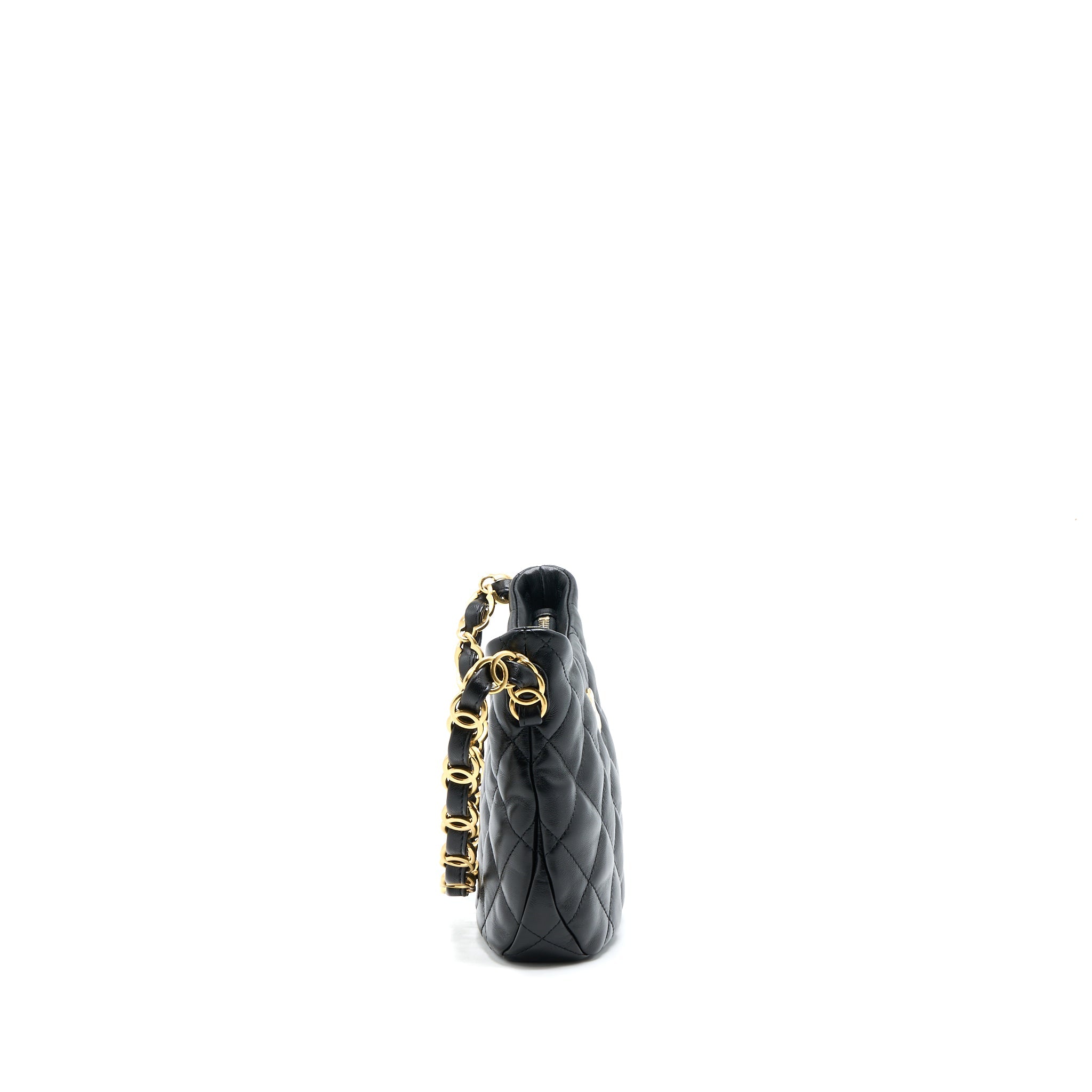 CHANEL 22K HOBO SHOULDER BAG LAMBSKIN BLACK GHW (MICROCHIP)