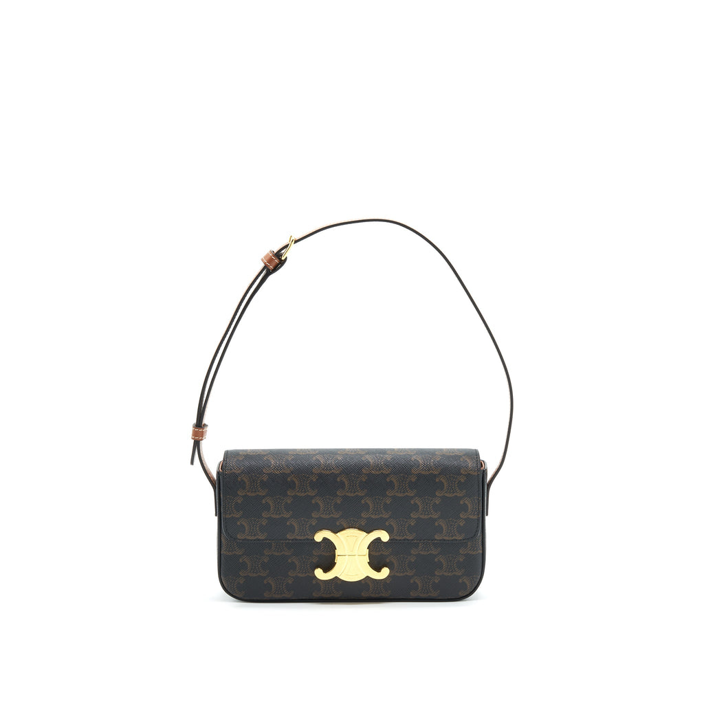 CELINE TRIOMPHE SHOULDER BAG IN TRIOMPHE CANVAS AND CALFSKIN