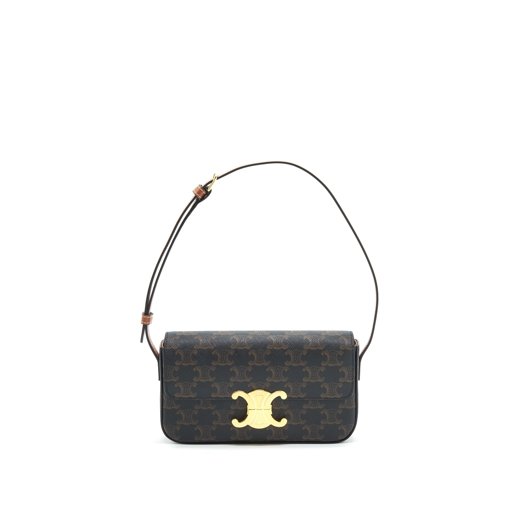 CELINE TRIOMPHE SHOULDER BAG IN TRIOMPHE CANVAS AND CALFSKIN