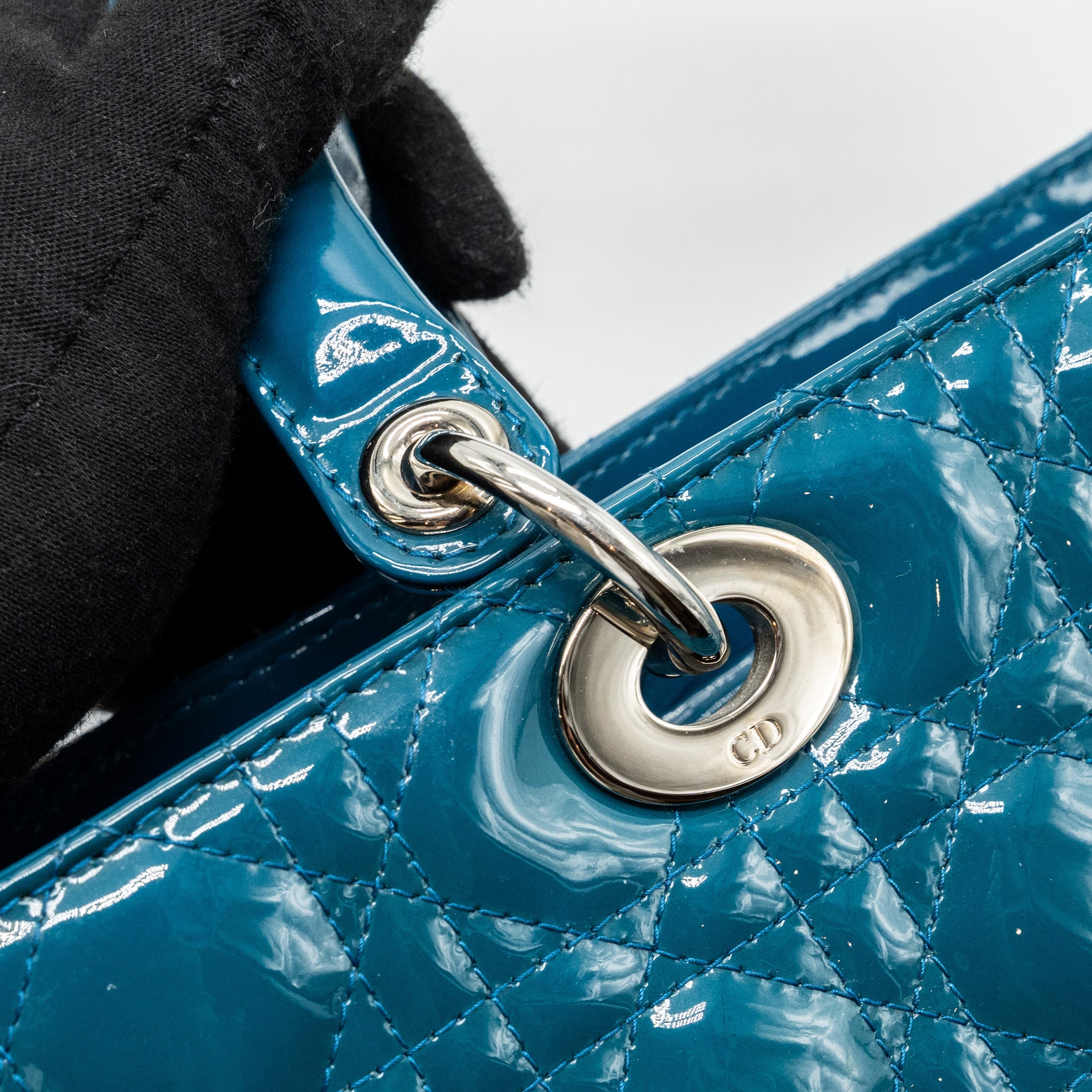 DIOR LARGE LADY DIOR PATENT BLUE SHW