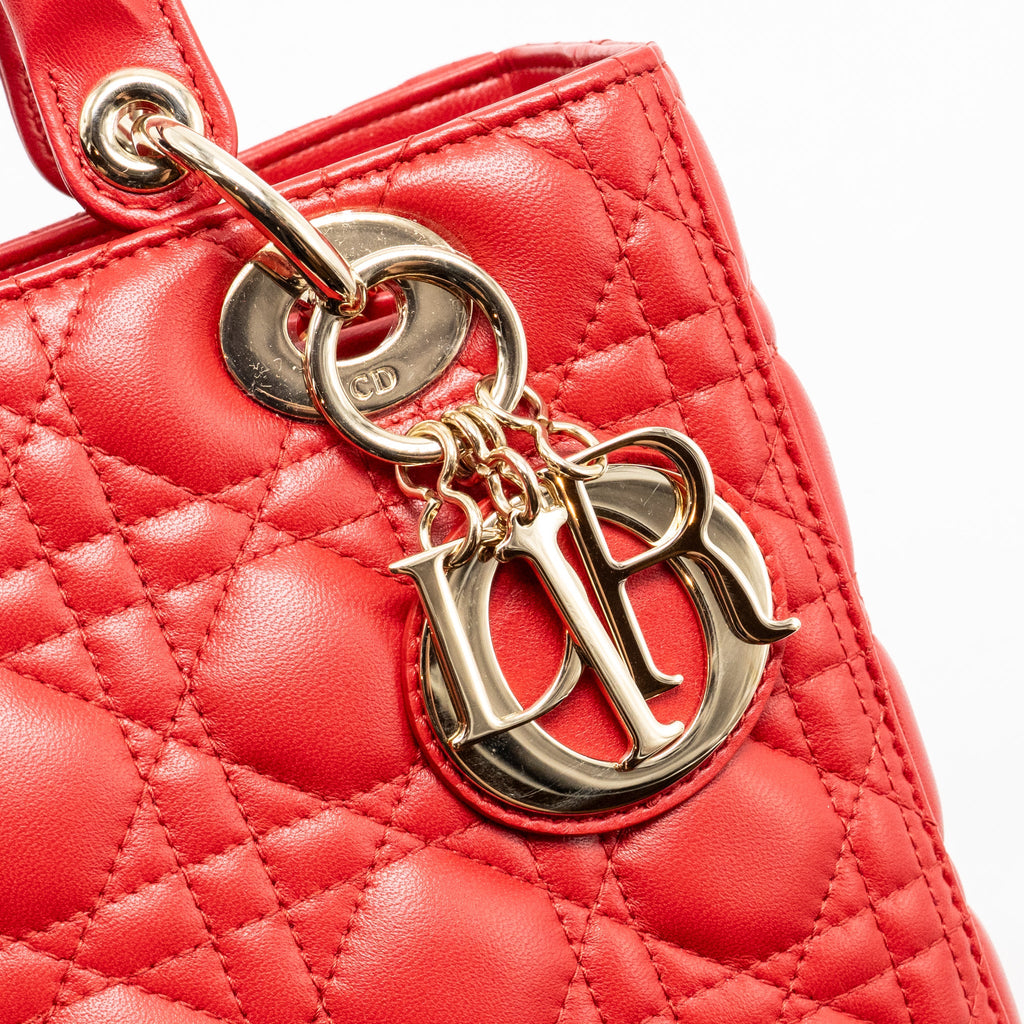 DIOR MEDIUM LADY DIOR LAMBSKIN RED LGHW