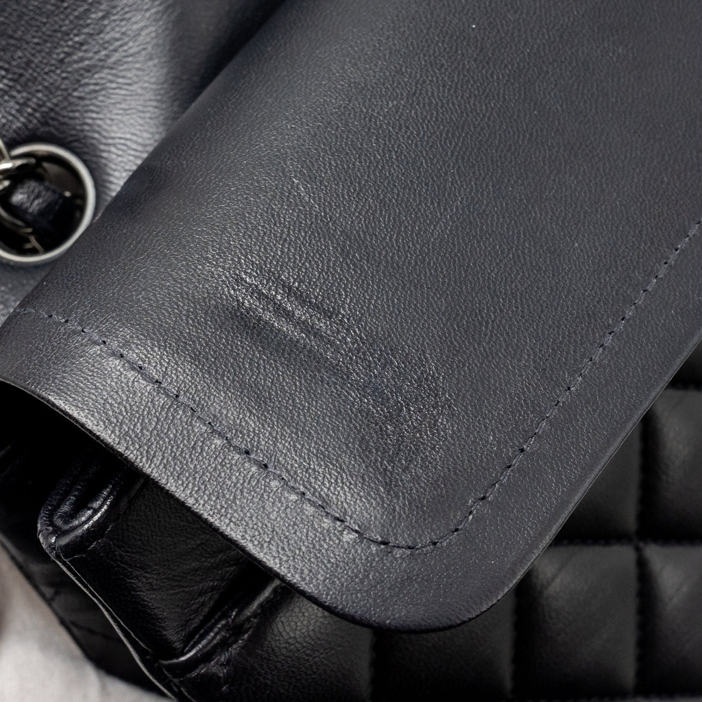 CHANEL MEDIUM CLASSIC DOUBLE FLAP BAG LAMBSKIN DARK BLUE SHW
