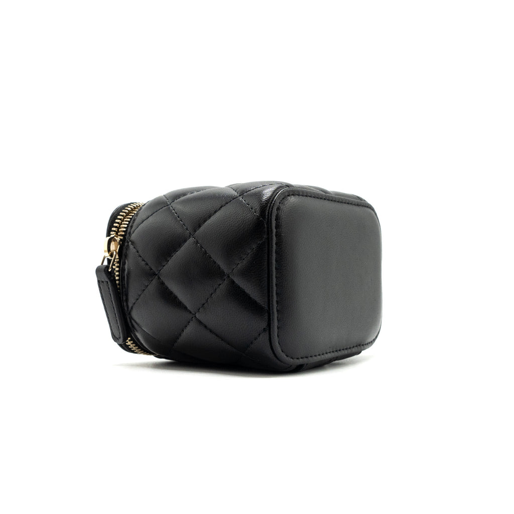 CHANEL PEARL CRUSH MINI VANITY WITH CHAIN LAMBSKIN BLACK GHW