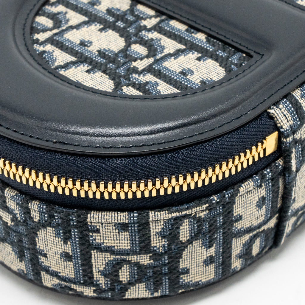 DIOR CD SIGNATURE OVAL CAMERA BAG OBLIQUE JACQUARD BLUE GHW