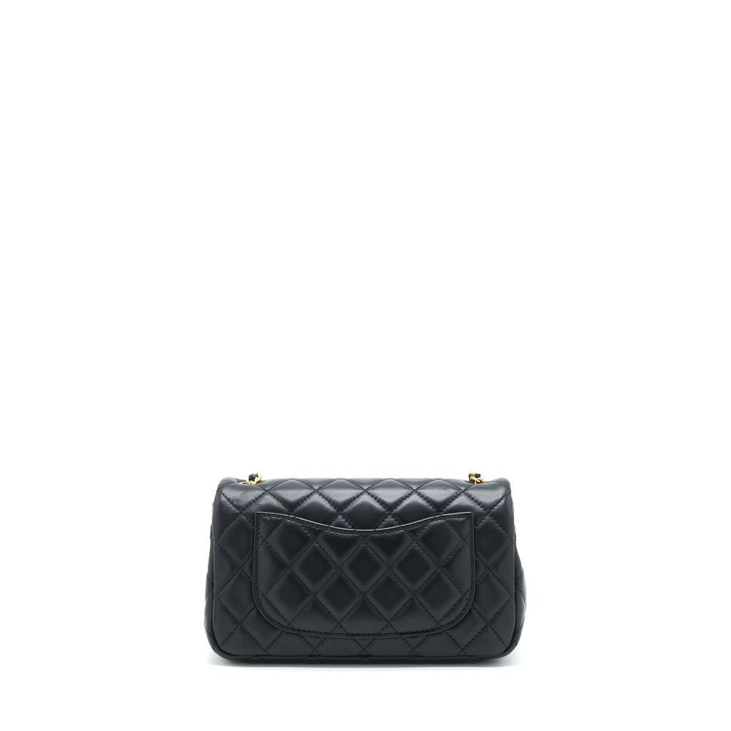 CHANEL PEARL CRUSH MINI RECTANGULAR FLAP BAG LAMBSKIN BLACK GHW (MICROCHIP)