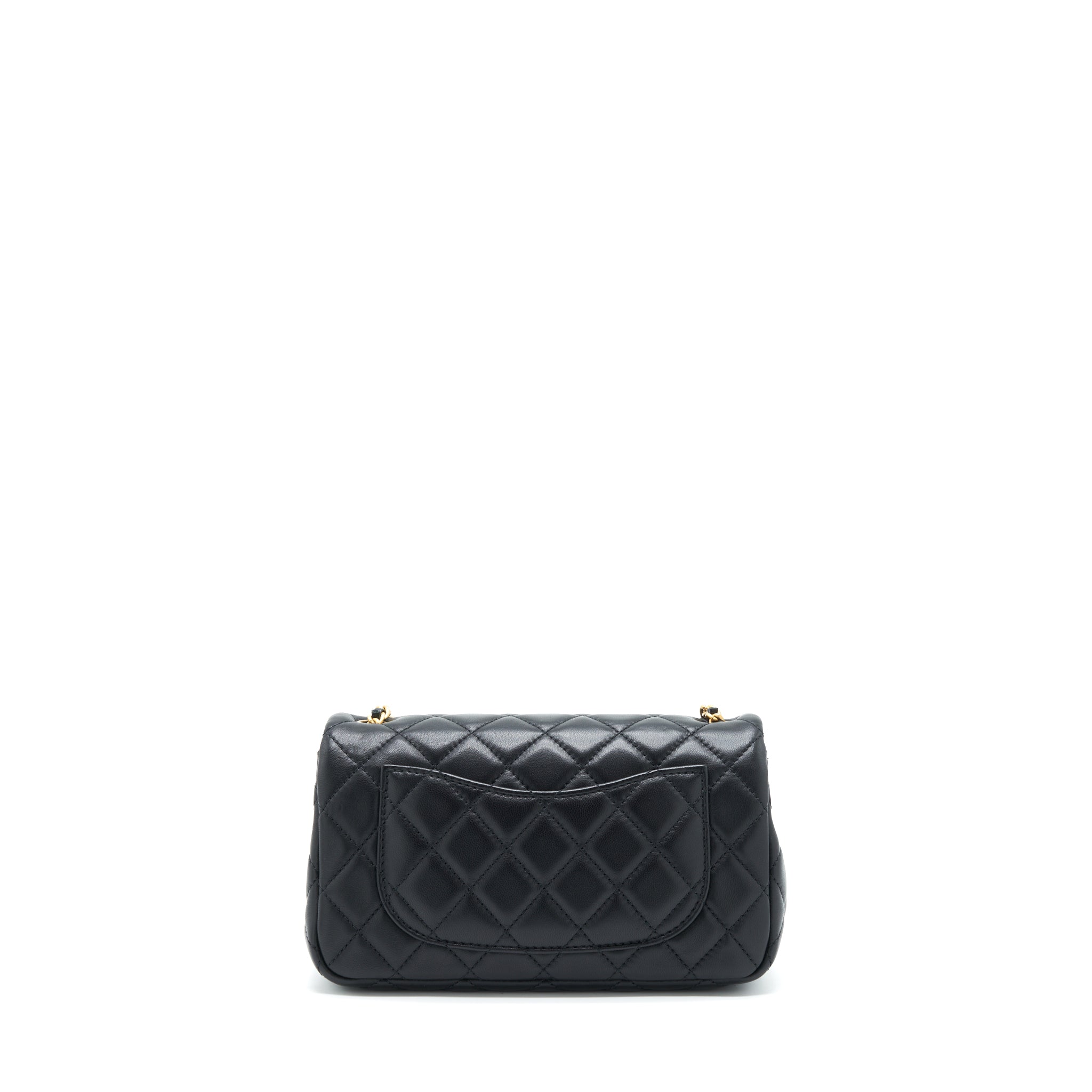 CHANEL PEARL CRUSH MINI RECTANGULAR FLAP BAG LAMBSKIN BLACK GHW (MICROCHIP)