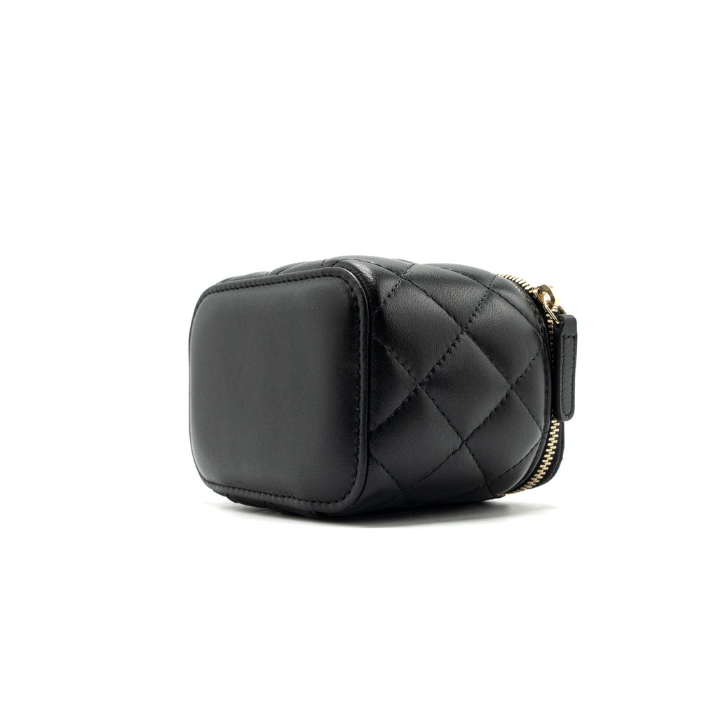 CHANEL PEARL CRUSH MINI VANITY WITH CHAIN LAMBSKIN BLACK GHW