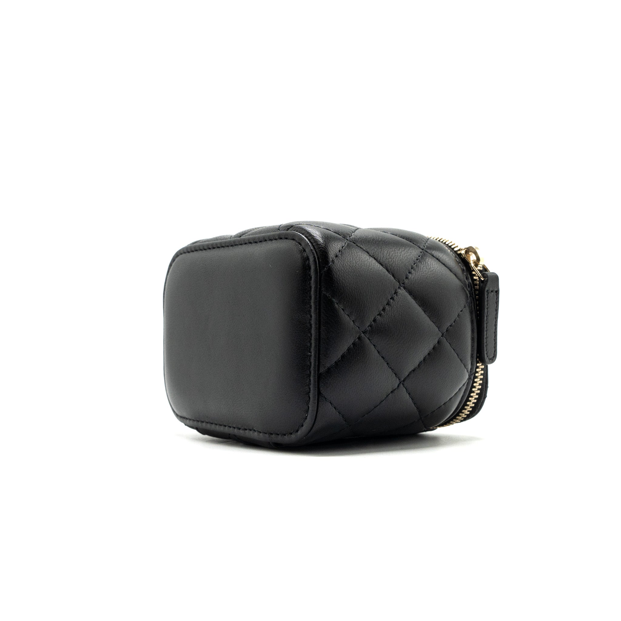 CHANEL PEARL CRUSH MINI VANITY WITH CHAIN LAMBSKIN BLACK GHW