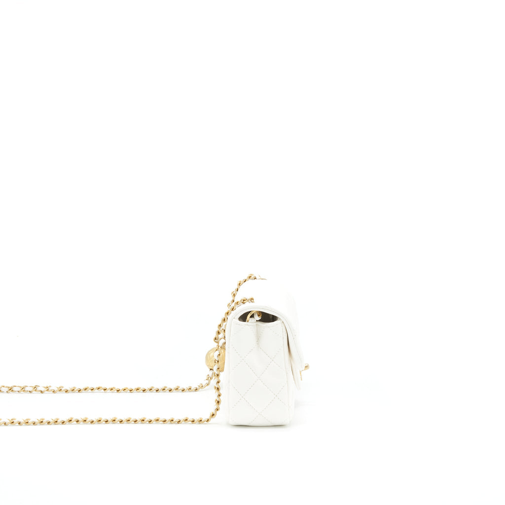 CHANEL MINI RECTANGULAR PEARL CRUSH WHITE GHW
