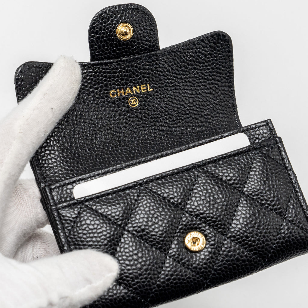 CHANEL CLASSIC FLAP CARD HOLDER CAVIAR BLACK GHW (MICROCHIP)