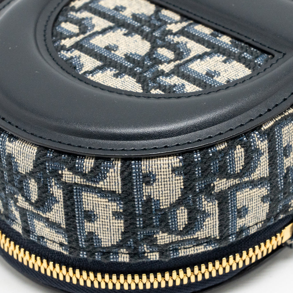 DIOR CD SIGNATURE OVAL CAMERA BAG OBLIQUE JACQUARD BLUE GHW