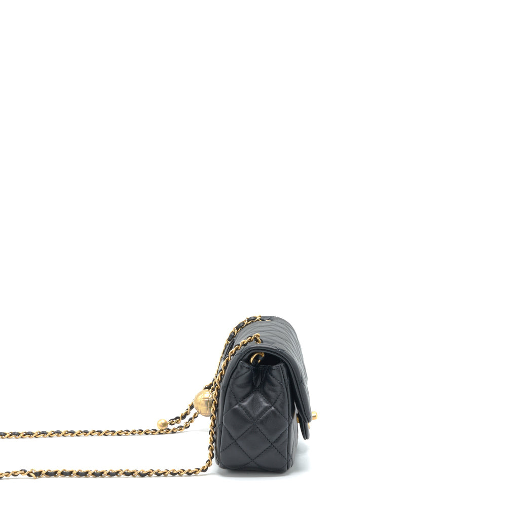 CHANEL PEARL CRUSH MINI RECTANGULAR FLAP BAG LAMBSKIN BLACK GHW (MICROCHIP)